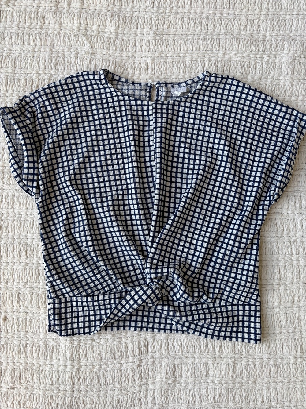 Zara Girls 11-12 Navy White Gingham Check Tie Front Top
